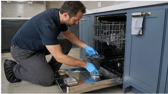Panel-ready dishwasher diagnostic visit in the service area